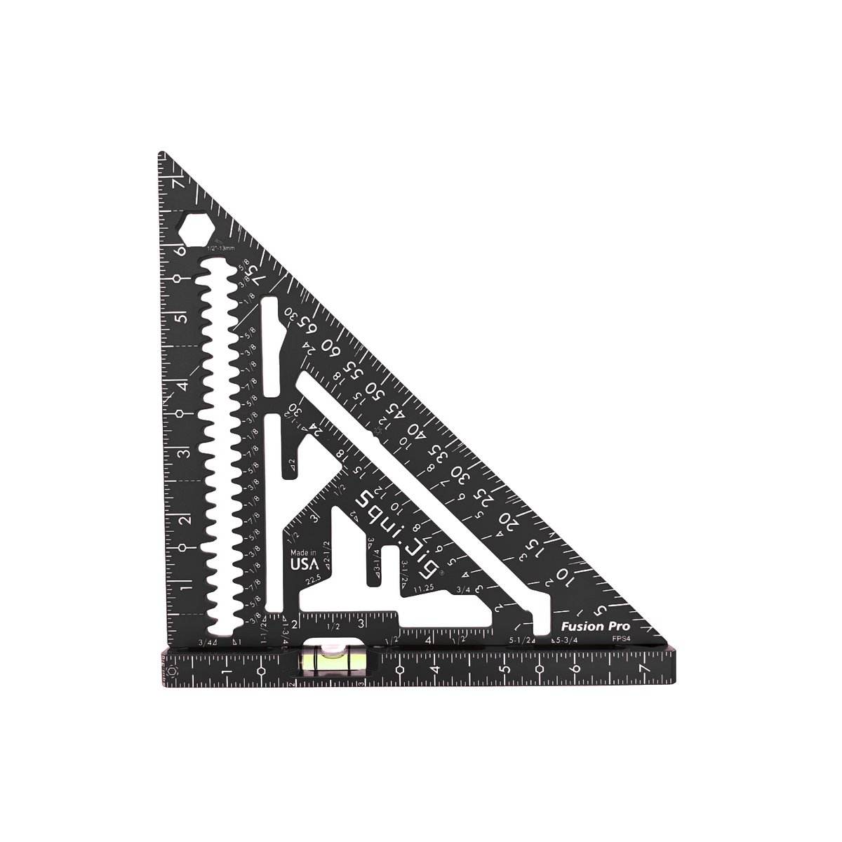 SquiJig Fusion Pro 7.5-in. Rafter Square w/ Level Heel, Black on a white background