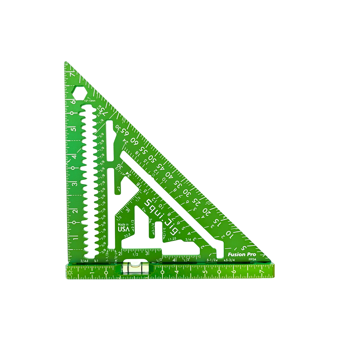 SquiJig Fusion Pro 7.5-in. Rafter Square w/ Level Heel, Green with Green Heel on a white background