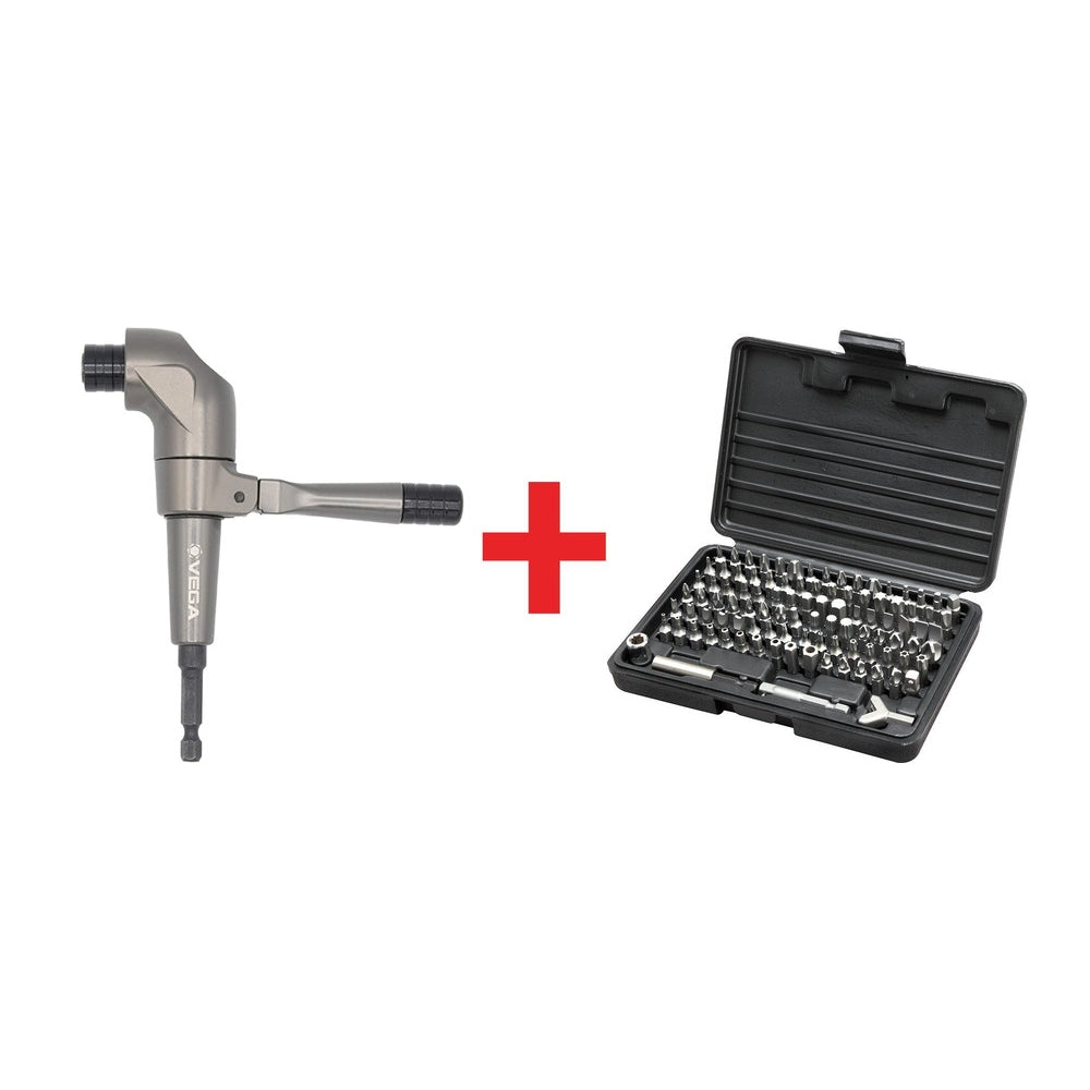 Vega Right Angle Drill Adapter with 100pc Master Driver Bit Set