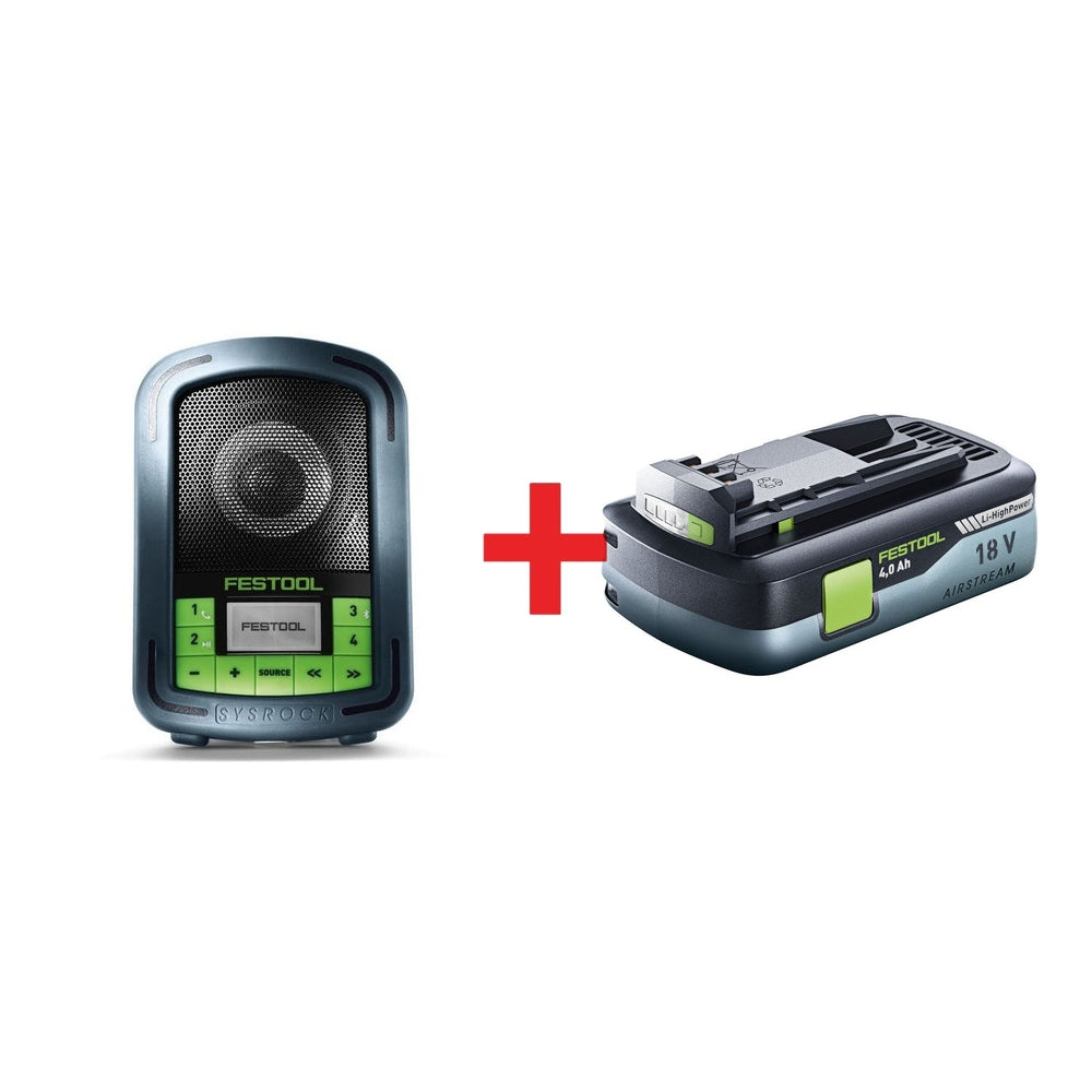 Festool SYS-Rock BR10 Bluetooth Radio with BP 18 Li 4.0 HPC-ASI 18V Airstream Bluetooth Battery
