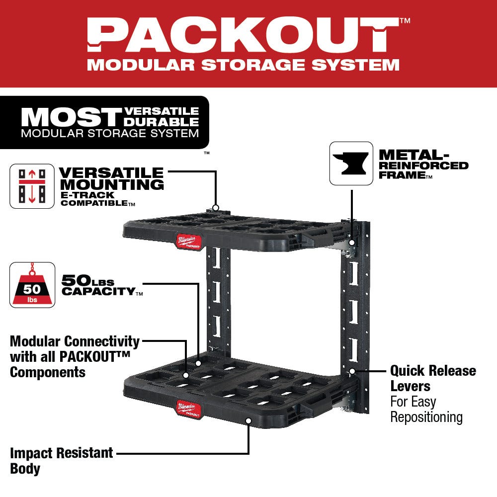 Milwaukee 48-22-8480 PACKOUT Racking Kit w/ 3 Shelves, E-Tracks and PACKOUT Mounting Plate