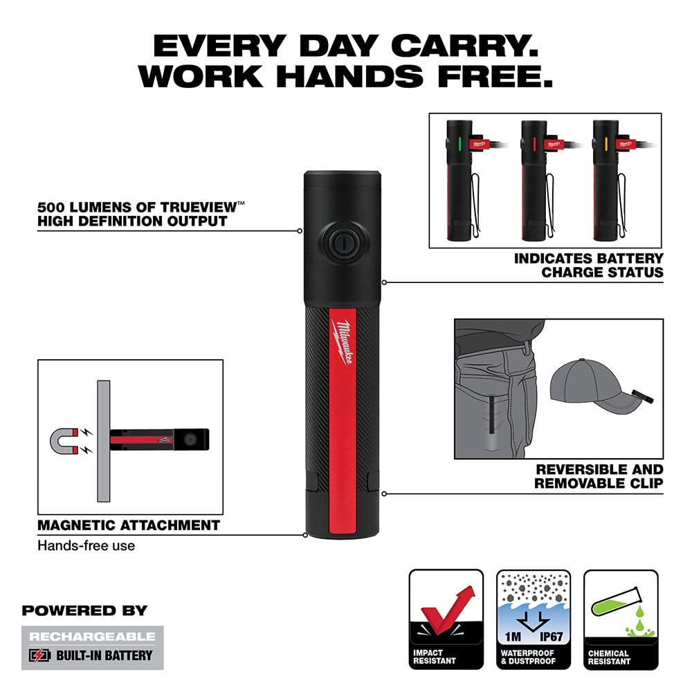 Milwaukee 2011R Everyday Carry Flashlight with Magnet Rechargeable 500L Milwaukee 2011R Everyday Carry Flashlight with Magnet Rechargeable 500L