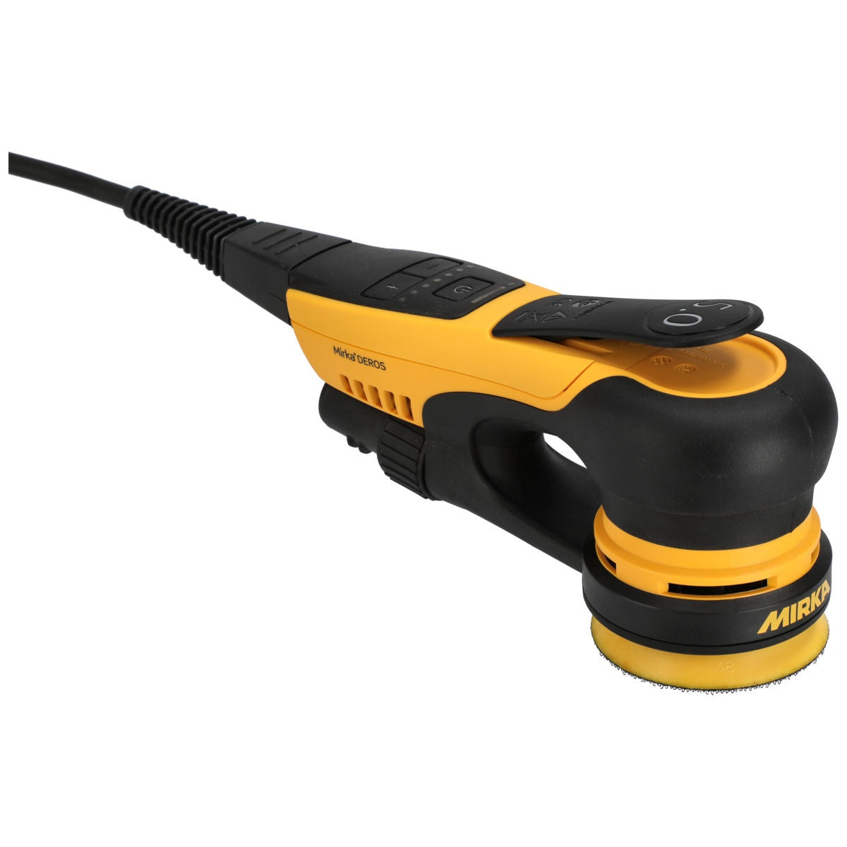 Mirka DEROS II 350X corded 3-in. random orbital sander angled side view