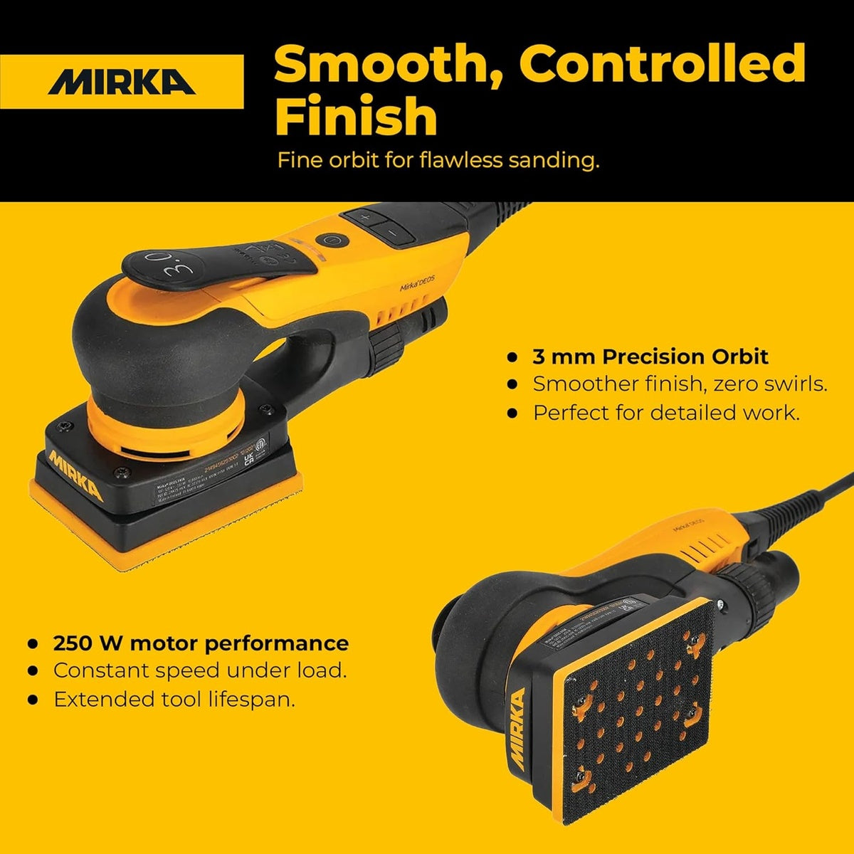 Mirka DEOS 343CV 250W orbital sheet sander with 3 mm precision orbit