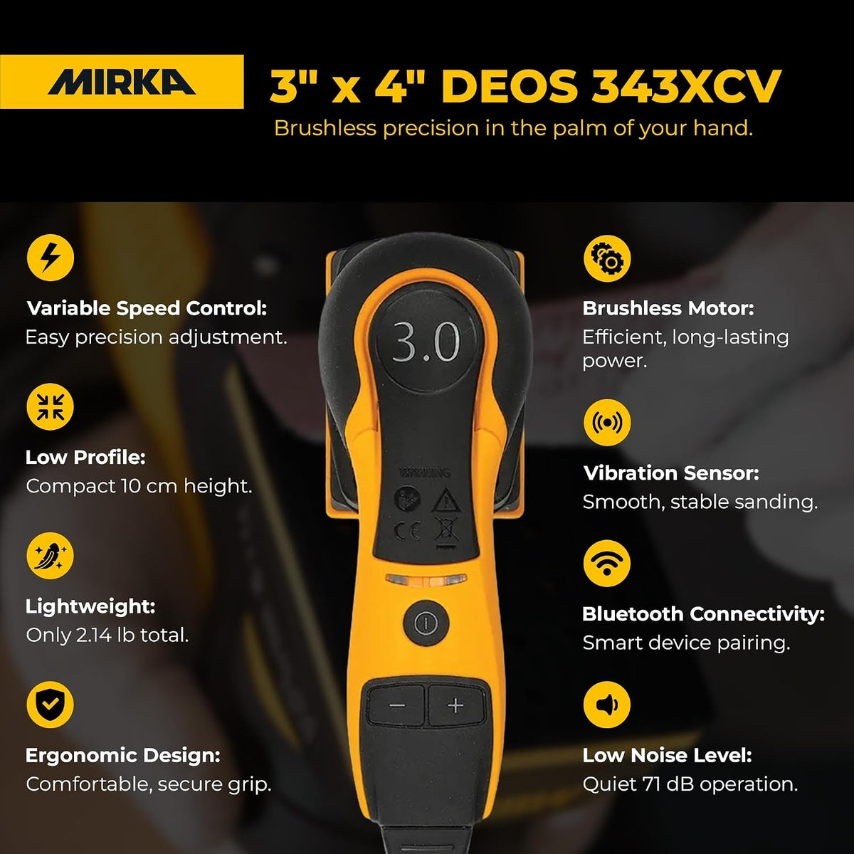 Mirka DEOS 343CV 3 x 4-in. Corded Orbital Sheet Sander for Detail Sanding (MID3430201US)