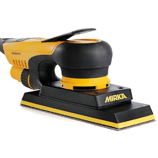 Mirka DEOS 383CV 3x8 In Sander compact body and rectangular pad for controlled sanding on painted surfaces and filler