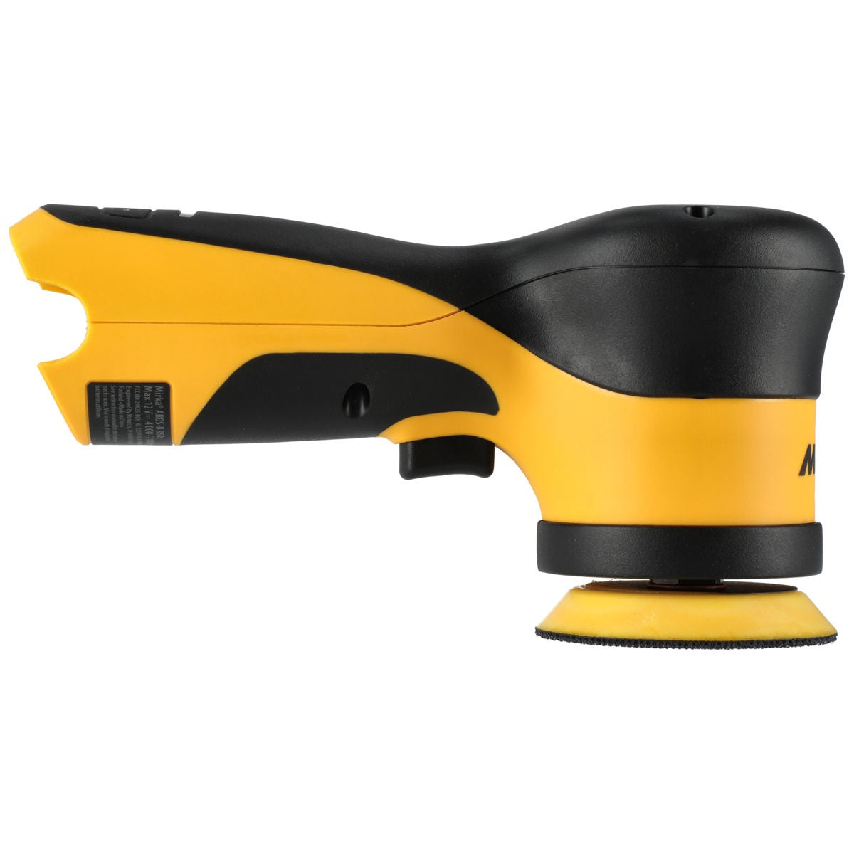 Mirka AROS-B 350 3-in. cordless sander, left side profile