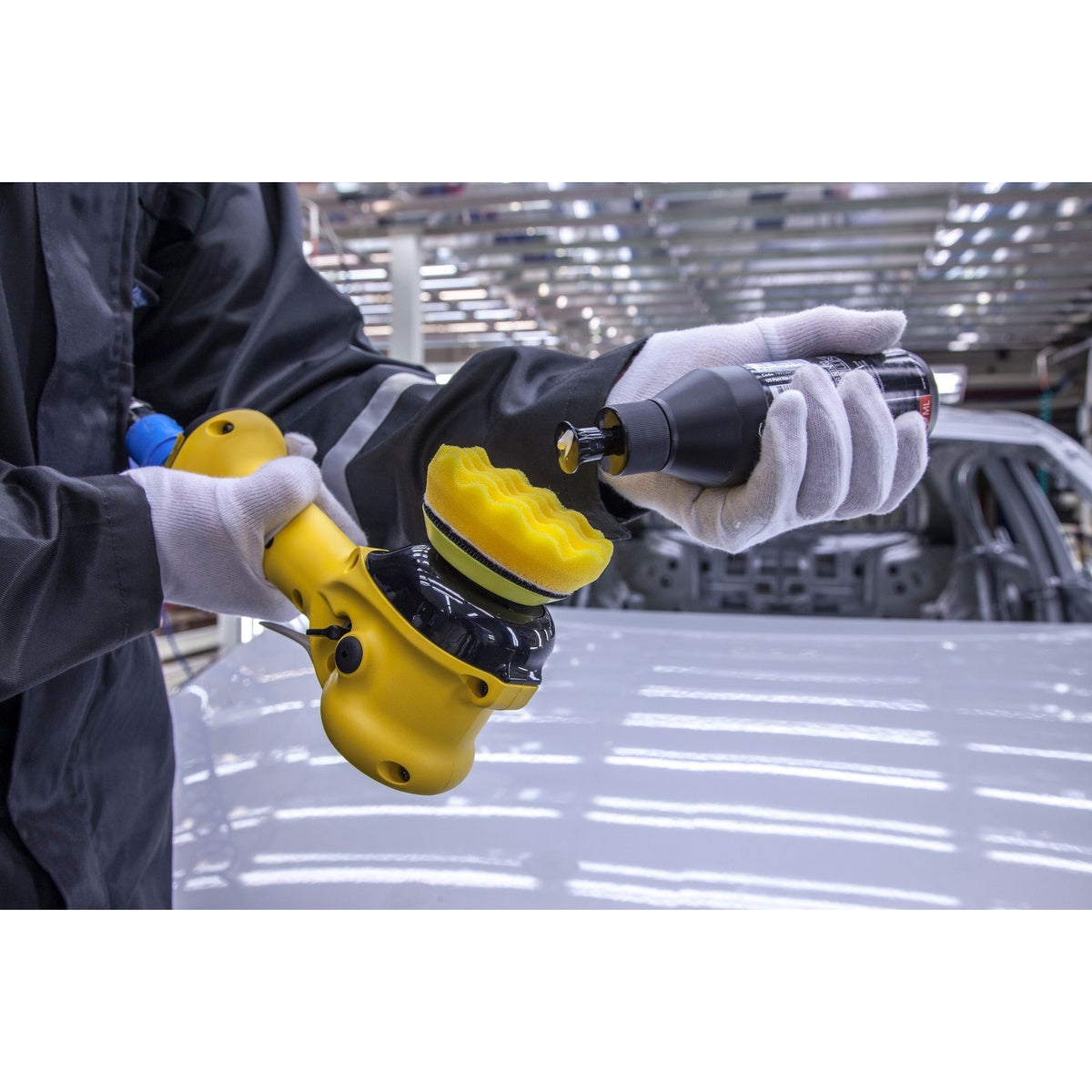 Mirka orbital polisher with foam pad and polishing compound