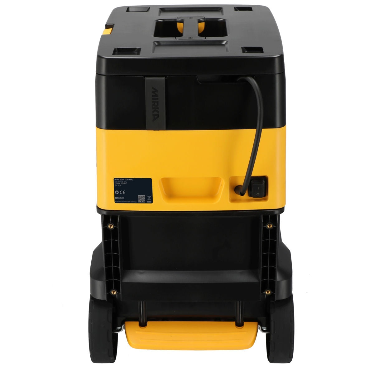 Rear view of Mirka DEXOS 1217X HEPA dust extractor showing power cord