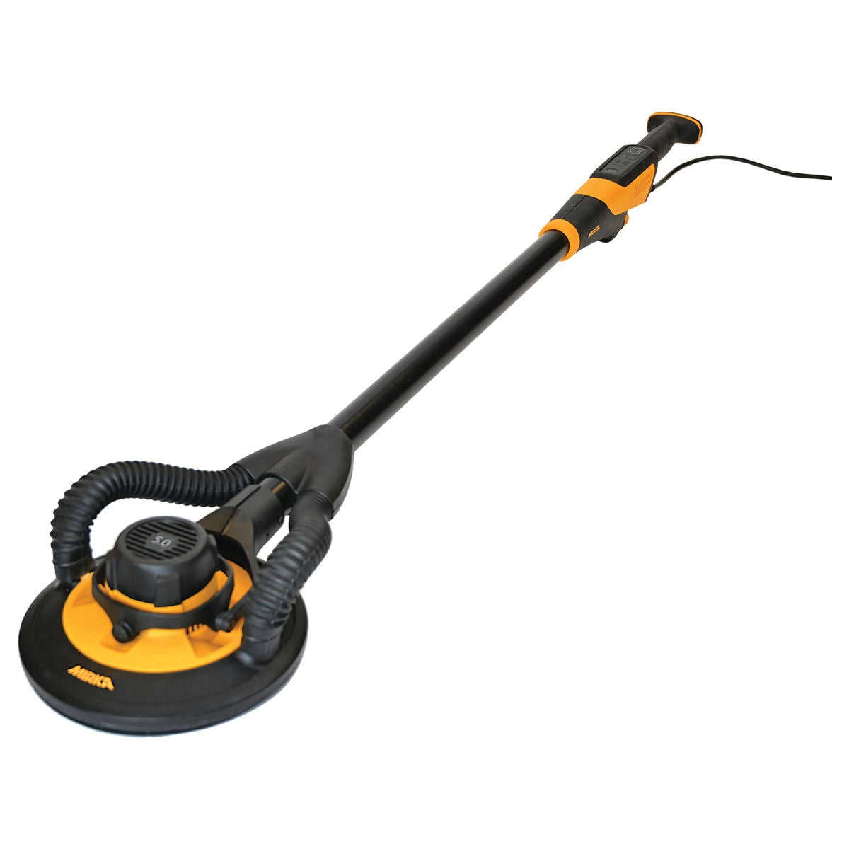Angled view of Mirka LEROS 950XCV vacuum-ready drywall sander