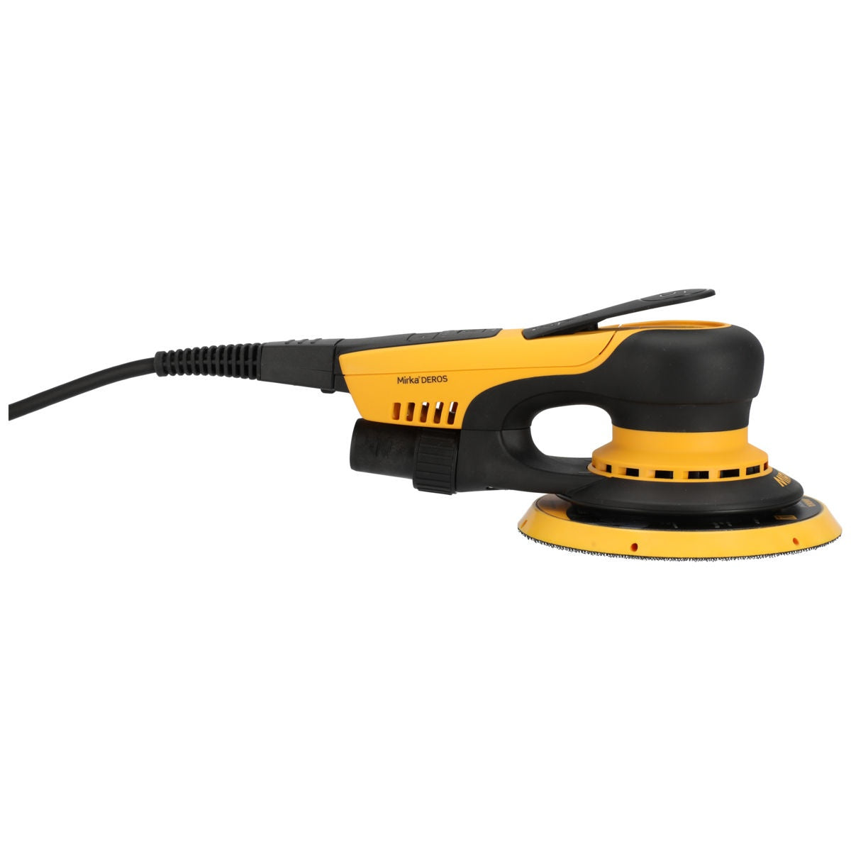 Side view of Mirka DEROS II 625X corded orbital sander