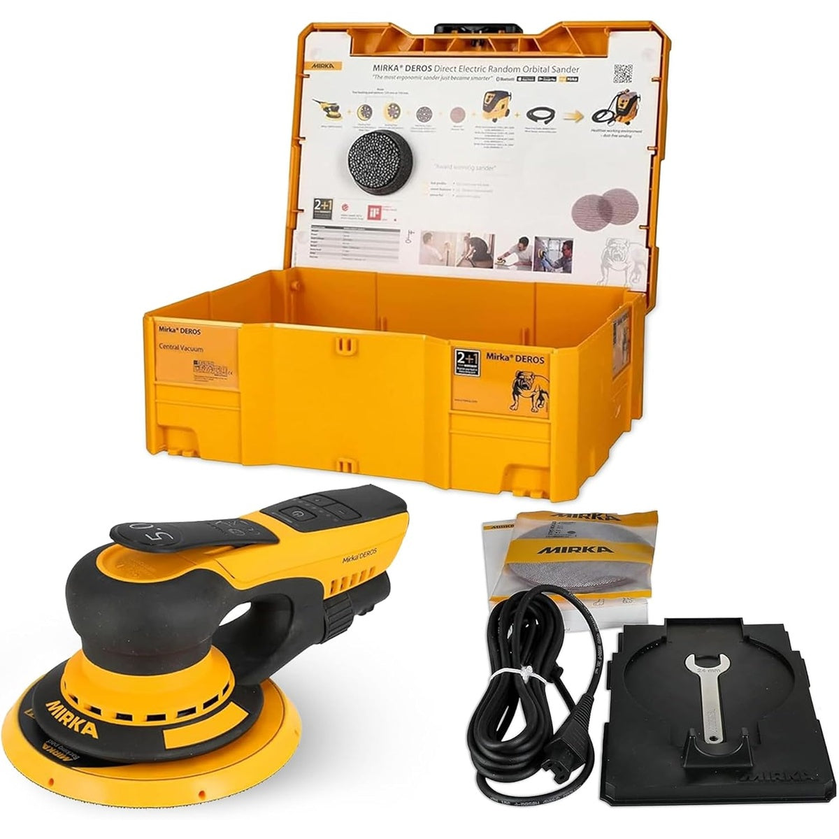 Mirka DEROS II 650 6-in. corded random orbital sander with storage case and accessories