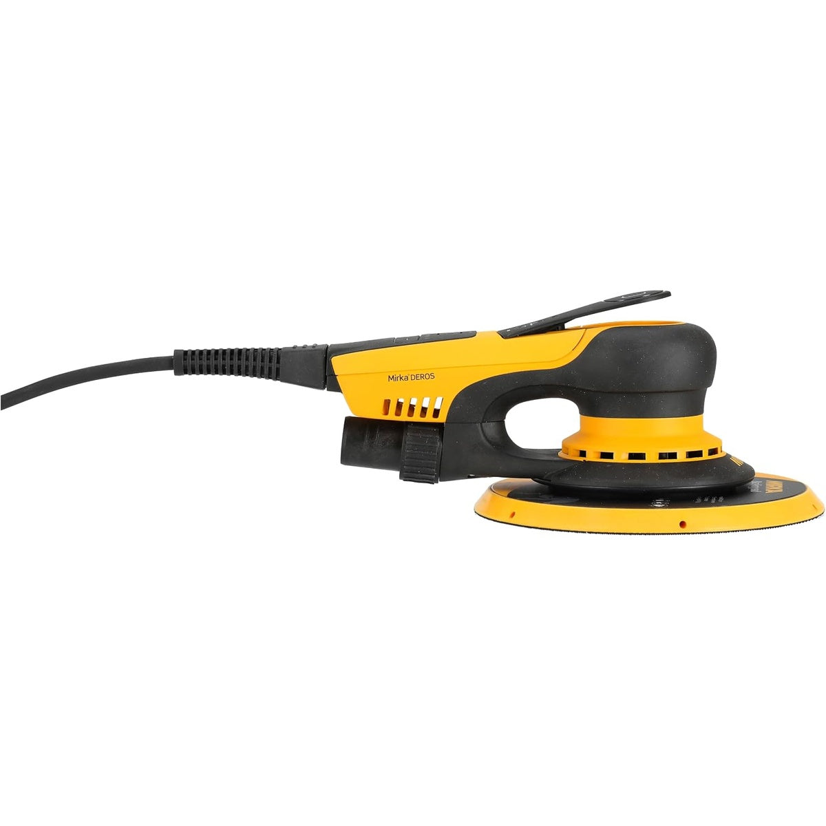Side profile of Mirka DEROS II corded random orbital sander
