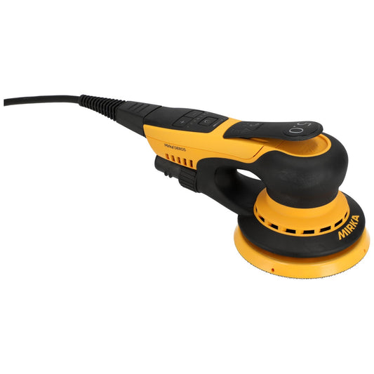 Mirka DEROS II 550X Electric Powered 5 Inch 5mm Orbital Sander ready for finish sanding on wood and automotive prep work in a professional shop