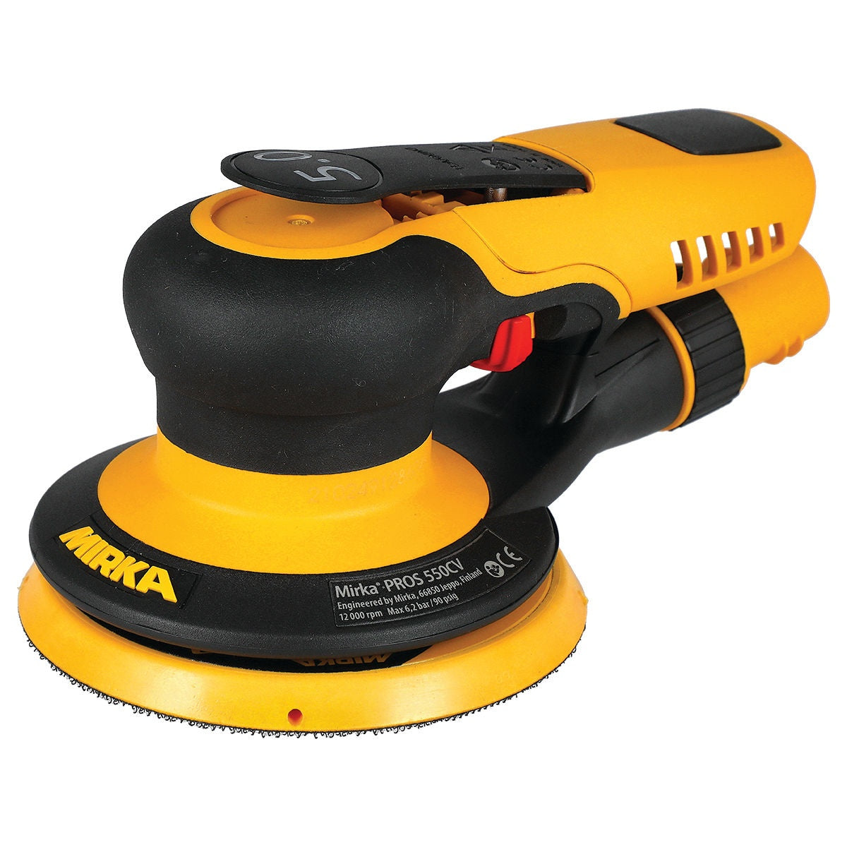 Mirka PROS 550CV 5-in. random orbital sander rear angled view