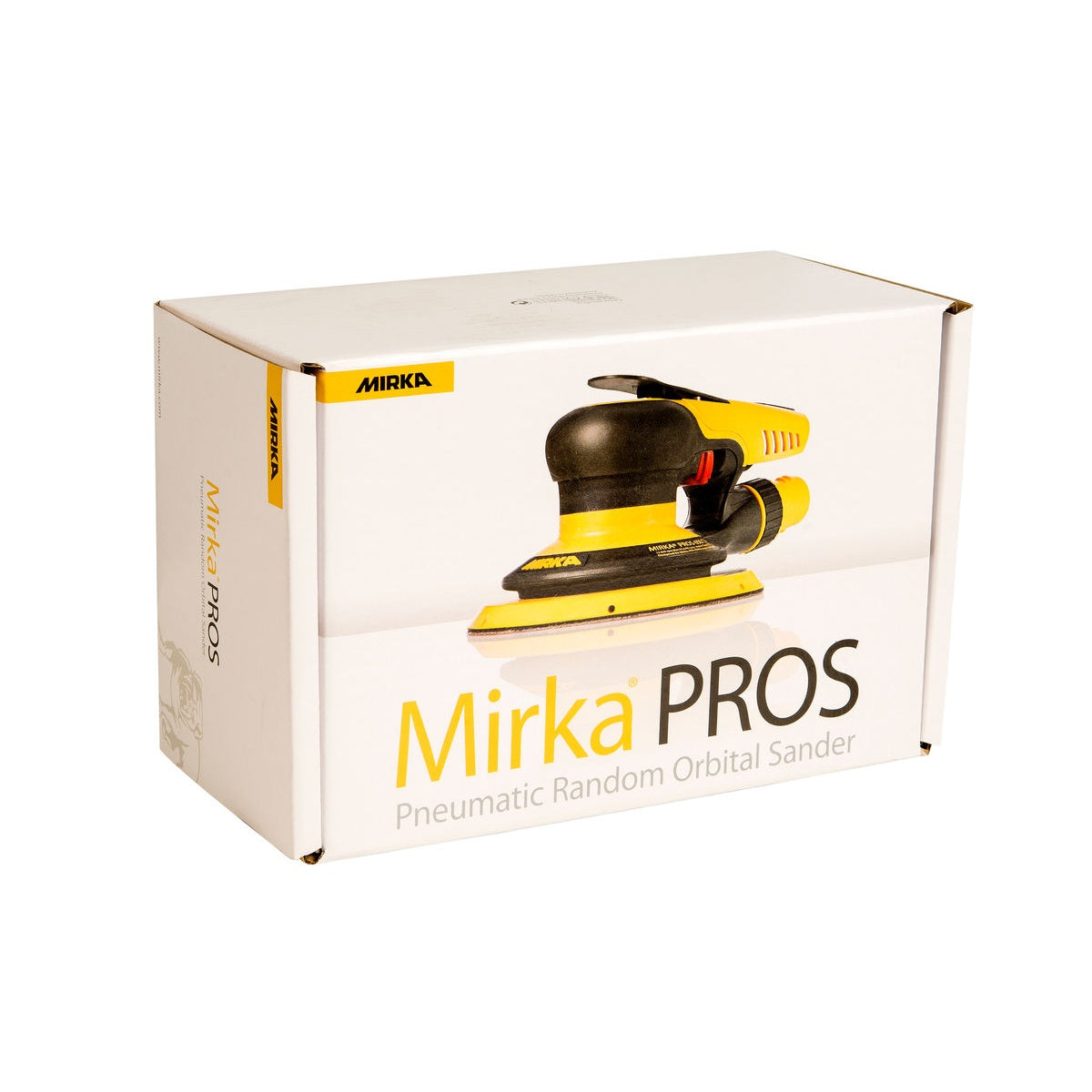 Mirka PROS pneumatic random orbital sander retail packaging box