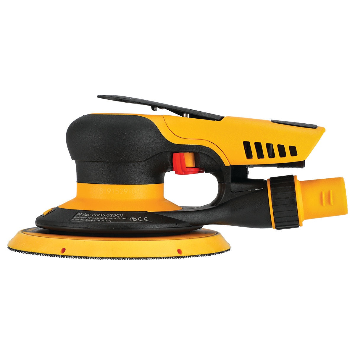 Side profile of Mirka PROS 625CV pneumatic central vacuum orbital sander