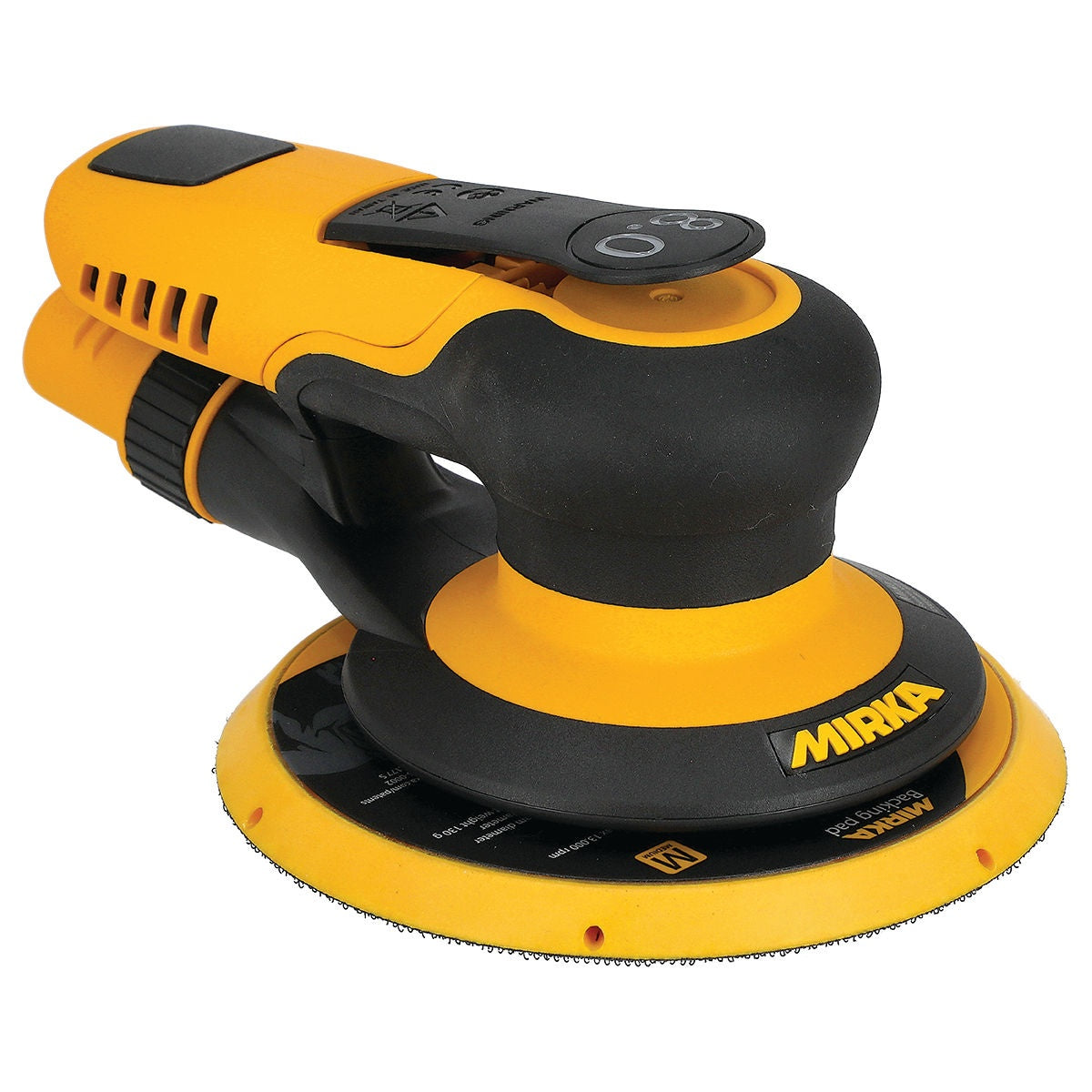 Mirka PROS 6-in. pneumatic random orbital sander with 8mm orbit, front angle view
