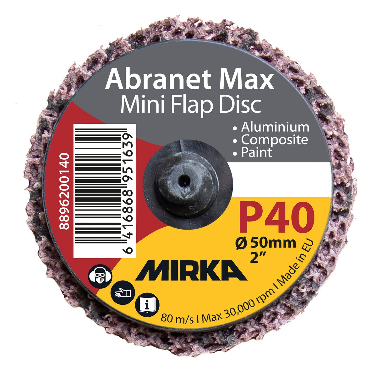 Mirka Abranet Max mini flap disc, front view with Quick Lock center