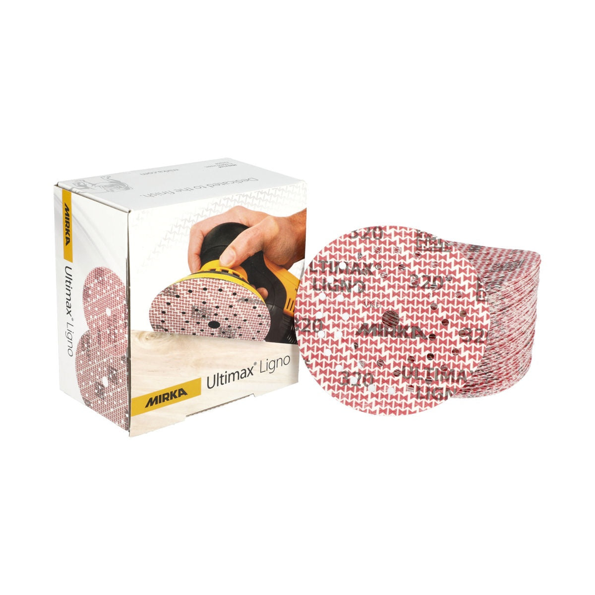 Mirka Ultimax Ligno 5-in. 40 grit sanding discs with product box