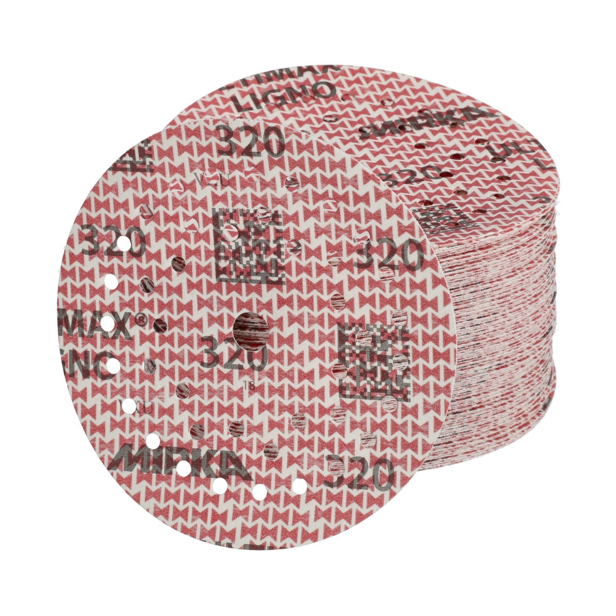 Stack of Mirka Ultimax Ligno 5-in. 40 grit Multifit Grip sanding discs