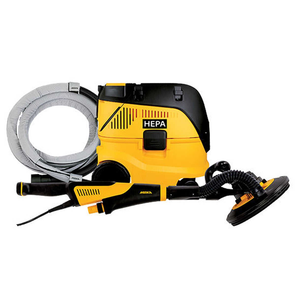 Mirka LEROS-S 9-in. drywall sander kit with HEPA dust extractor and hose