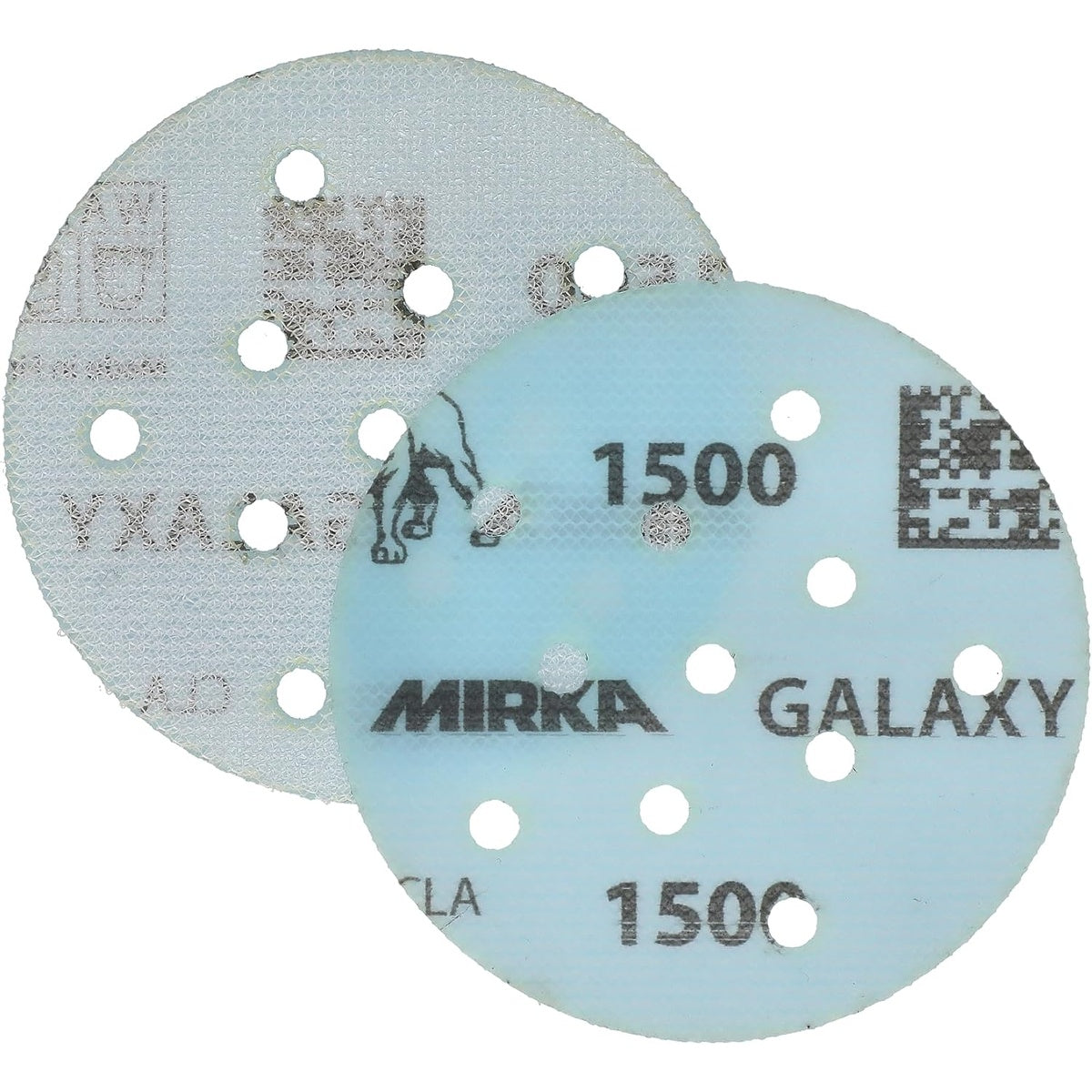 Mirka Galaxy 3-in. sanding discs showing front and back