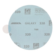 Mirka Galaxy round PSA sanding disc with quick peel tab, 320 grit visible on disc face