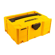 Mirka yellow T-LOC tool storage case with black latch and carry handle