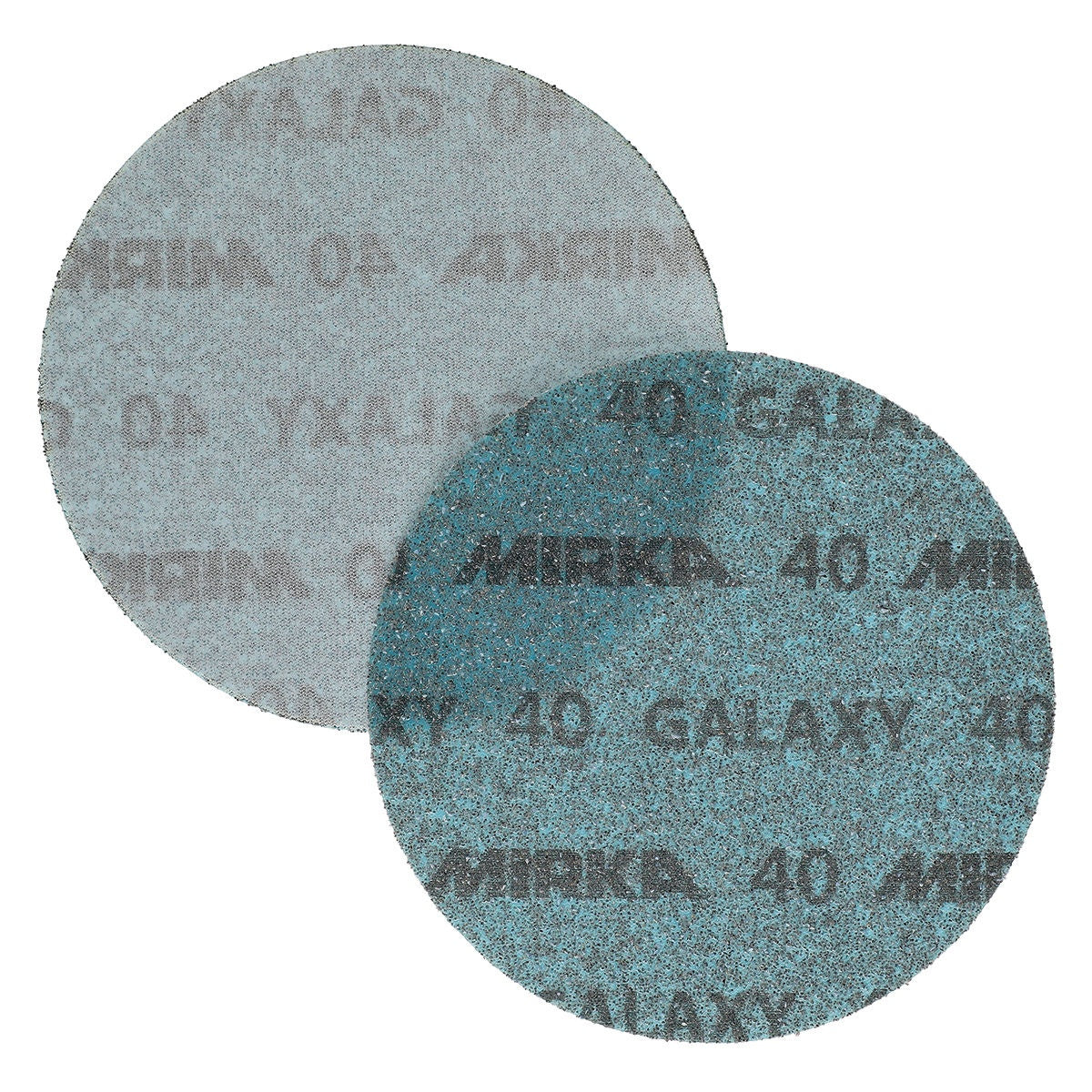 Mirka Galaxy 6-in. sanding disc showing front and hook and loop backing