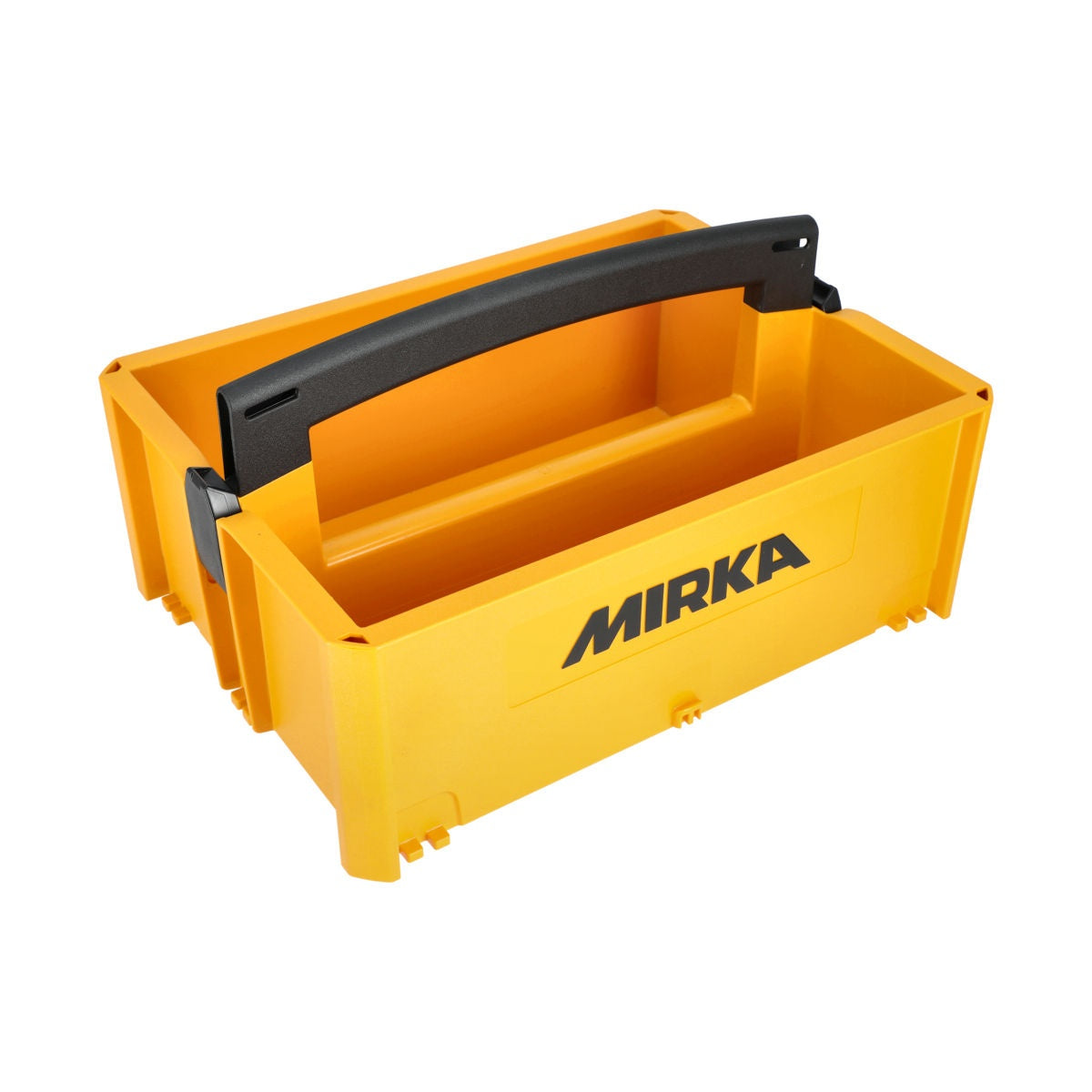 Angled front view of Mirka open-top tool carrier toolbox