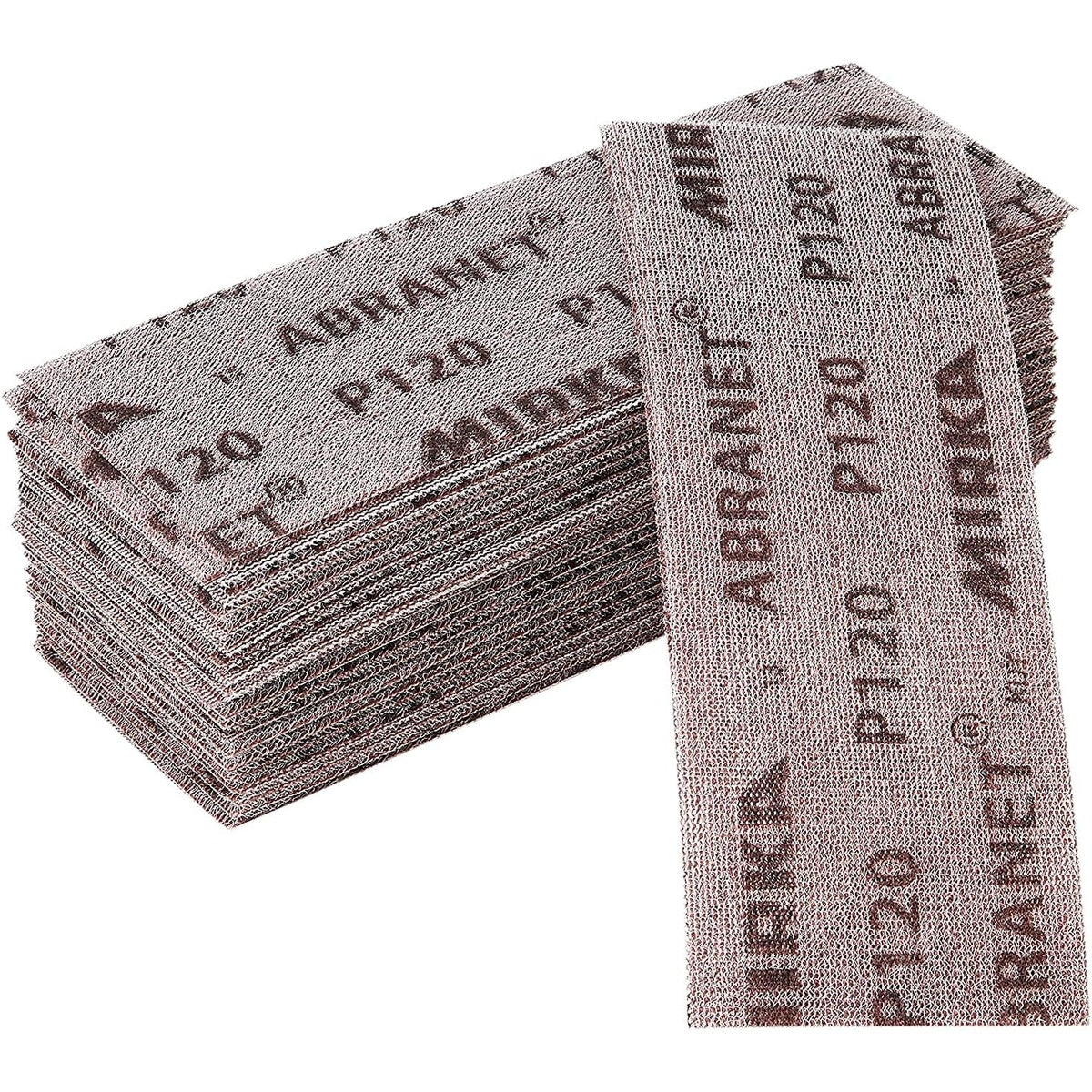 Mirka Abranet P120 net sanding strips showing printed grit markings