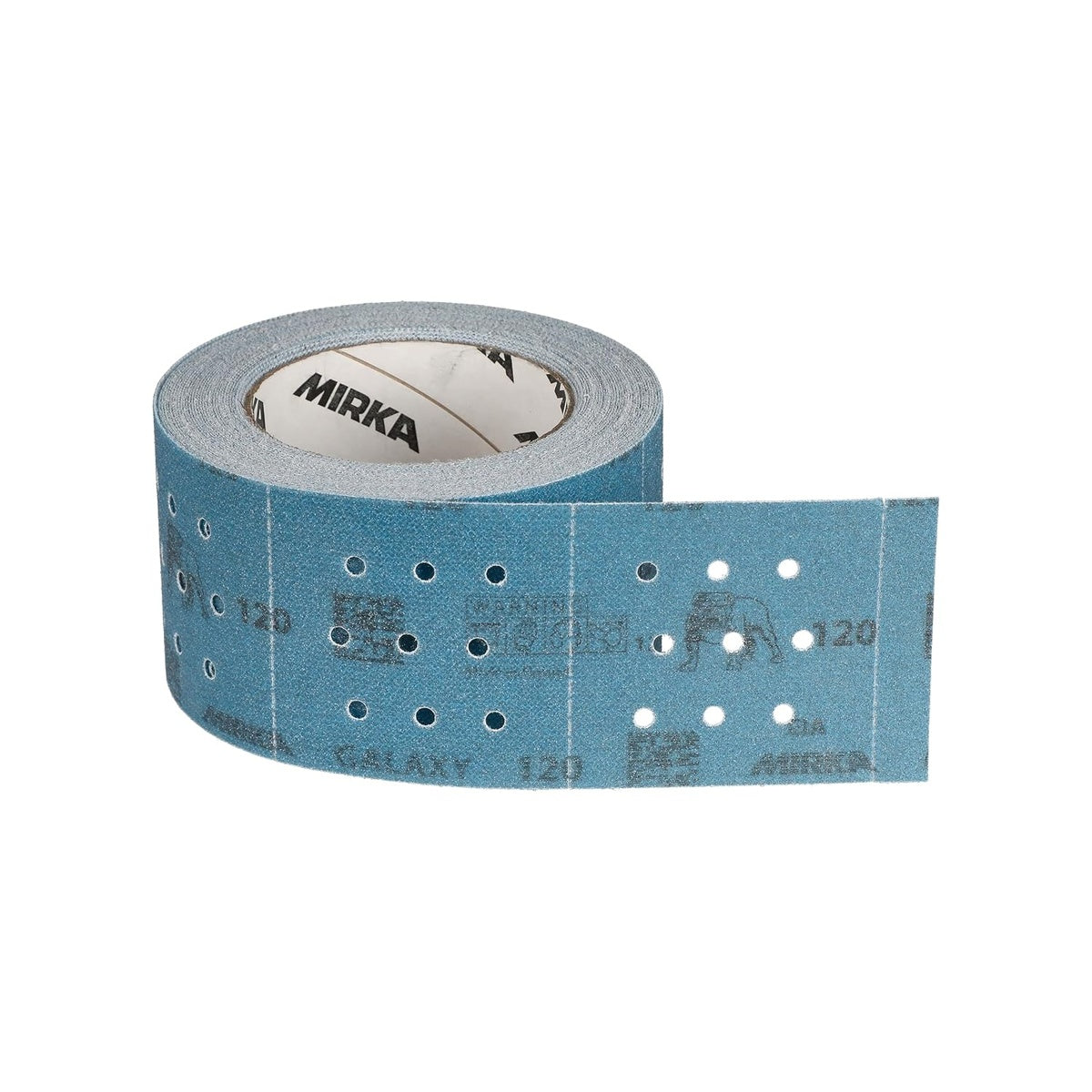 Mirka Galaxy 120 grit perforated sanding roll in blue hook and loop abrasive