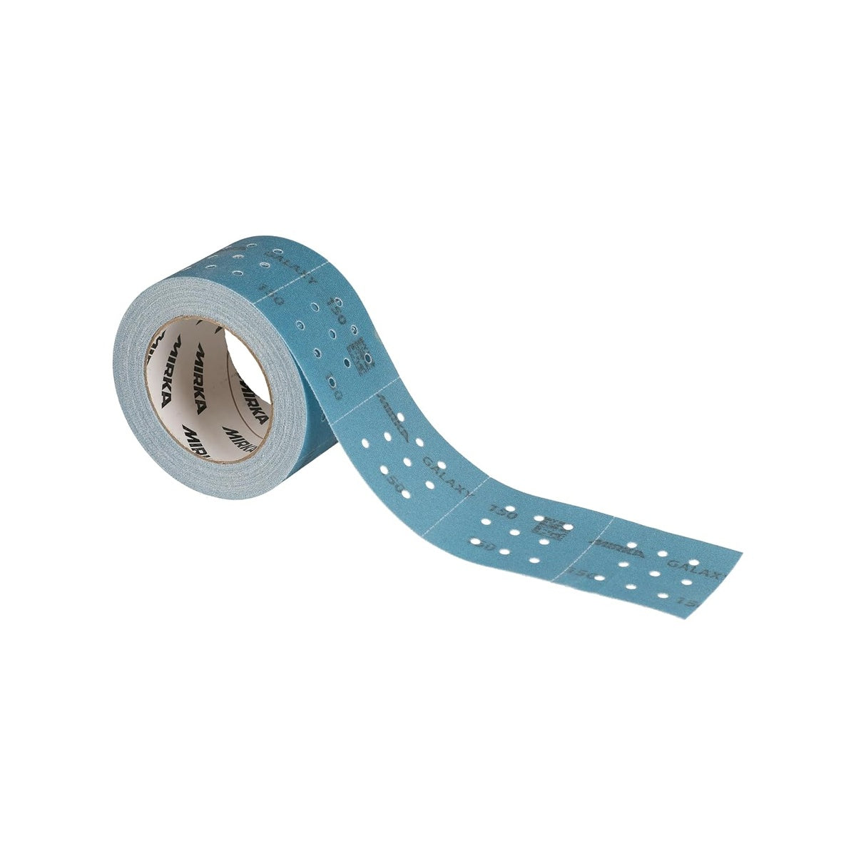 Mirka Galaxy blue perforated hook-and-loop sanding roll unrolled