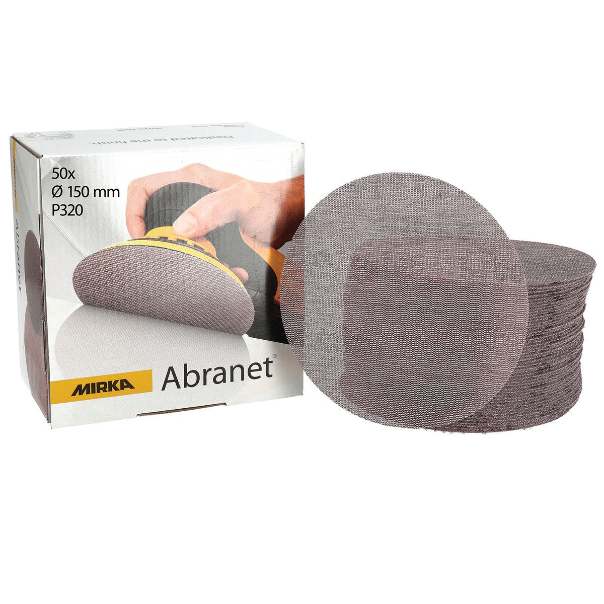 Mirka Abranet sanding disc box with stacked discs
