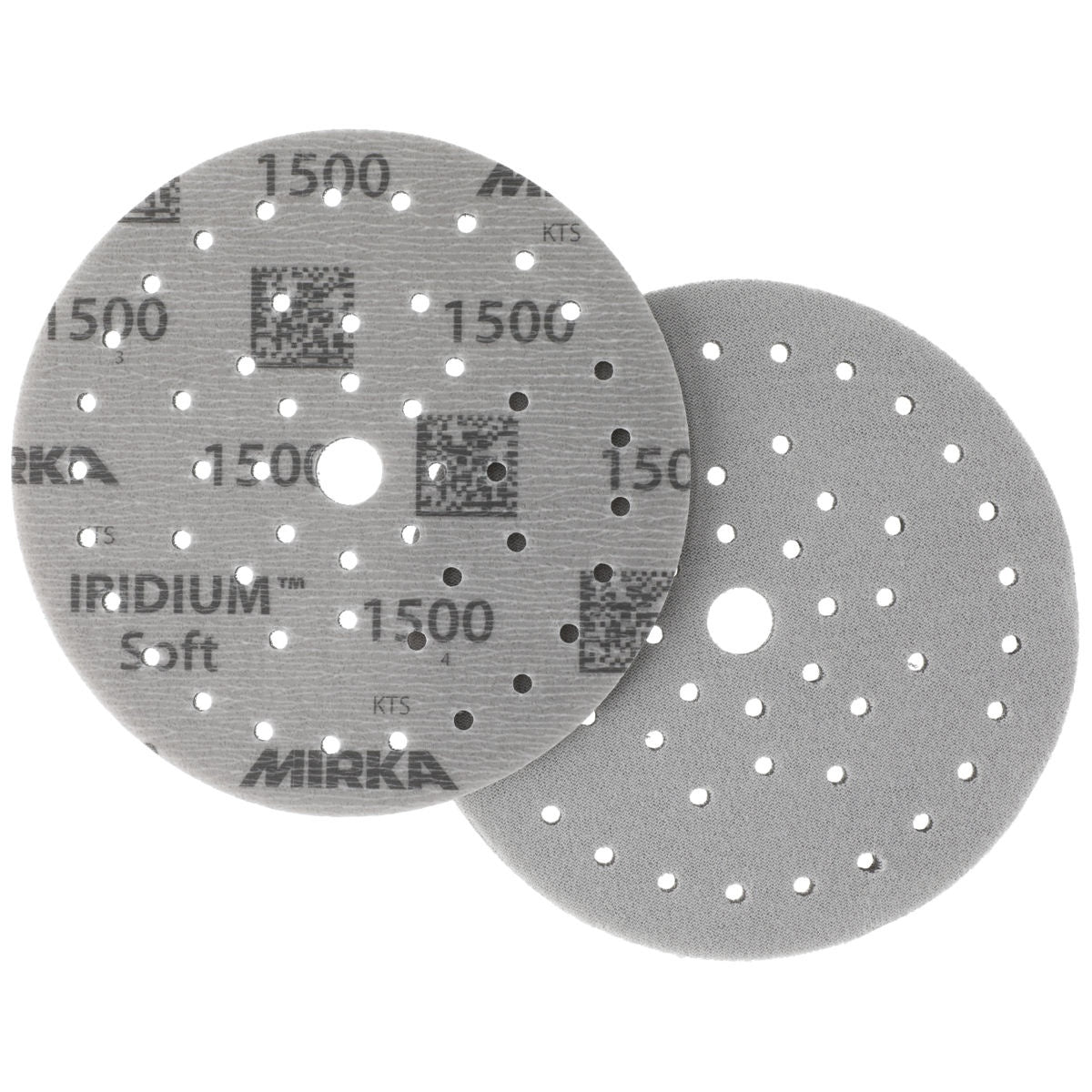 Front and back view of Mirka Iridium Soft Multifit sanding discs