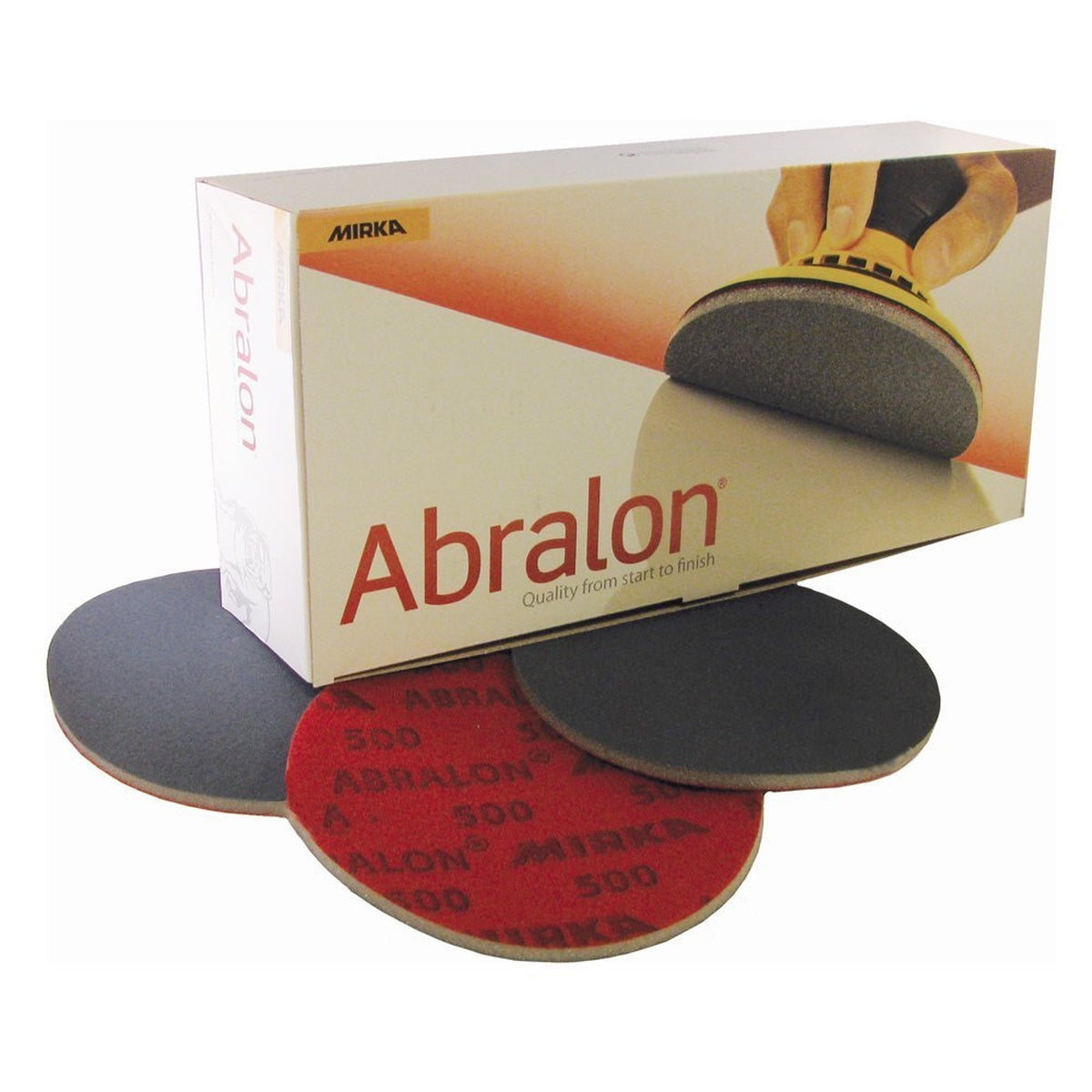 Mirka Abralon 6-inch foam-backed wet and dry sanding discs box with discs shown