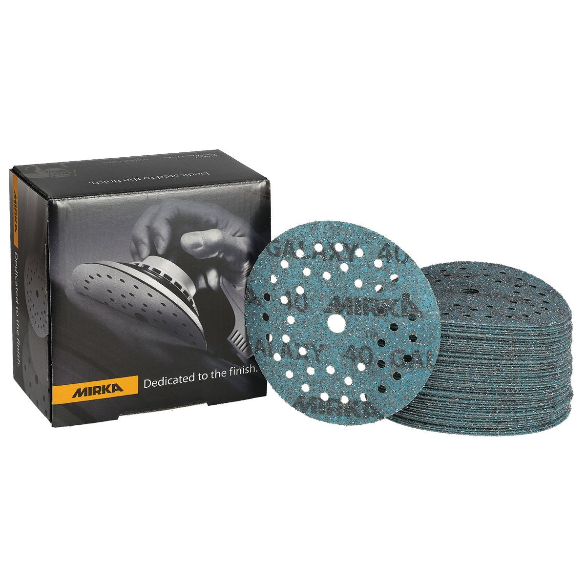 Mirka Galaxy 5-in. 40 grit sanding discs with product box