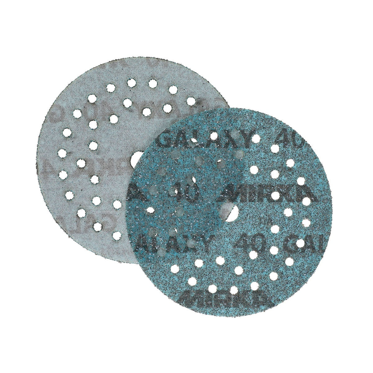 Front and back view of Mirka Galaxy 5-in. Multifit sanding discs