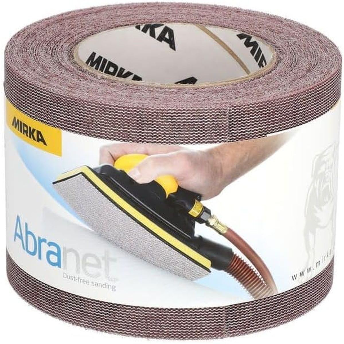 Mirka Abranet mesh sanding roll with product wrap label