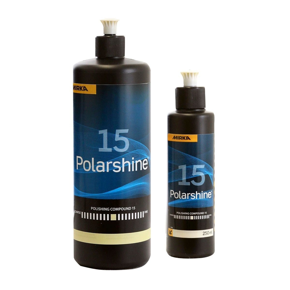 Mirka Polarshine 15 polishing compound bottles, 1 liter and 250 ml