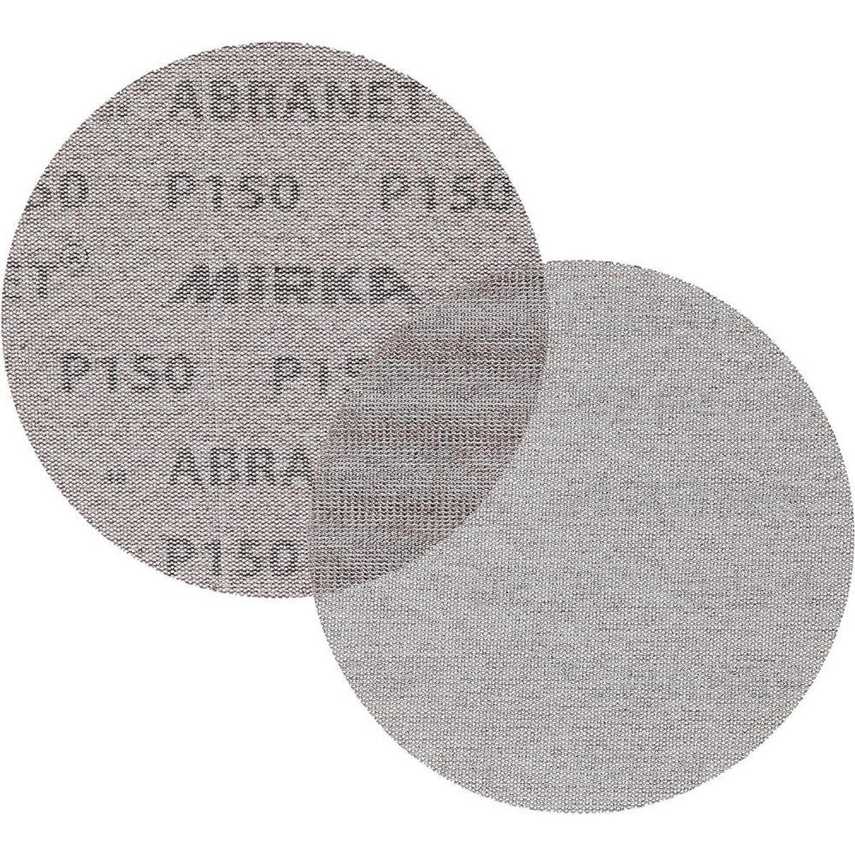 Mirka Abranet P150 mesh sanding discs showing front and back surfaces