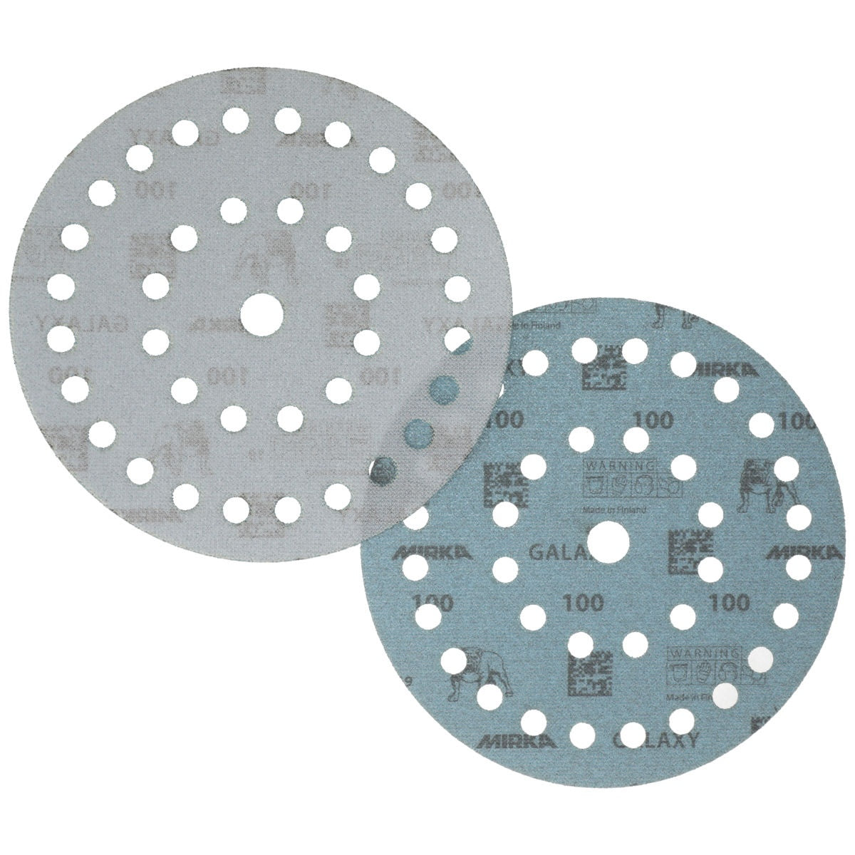 Front and back view of Mirka Galaxy 7-in. 37-hole grip sanding disc