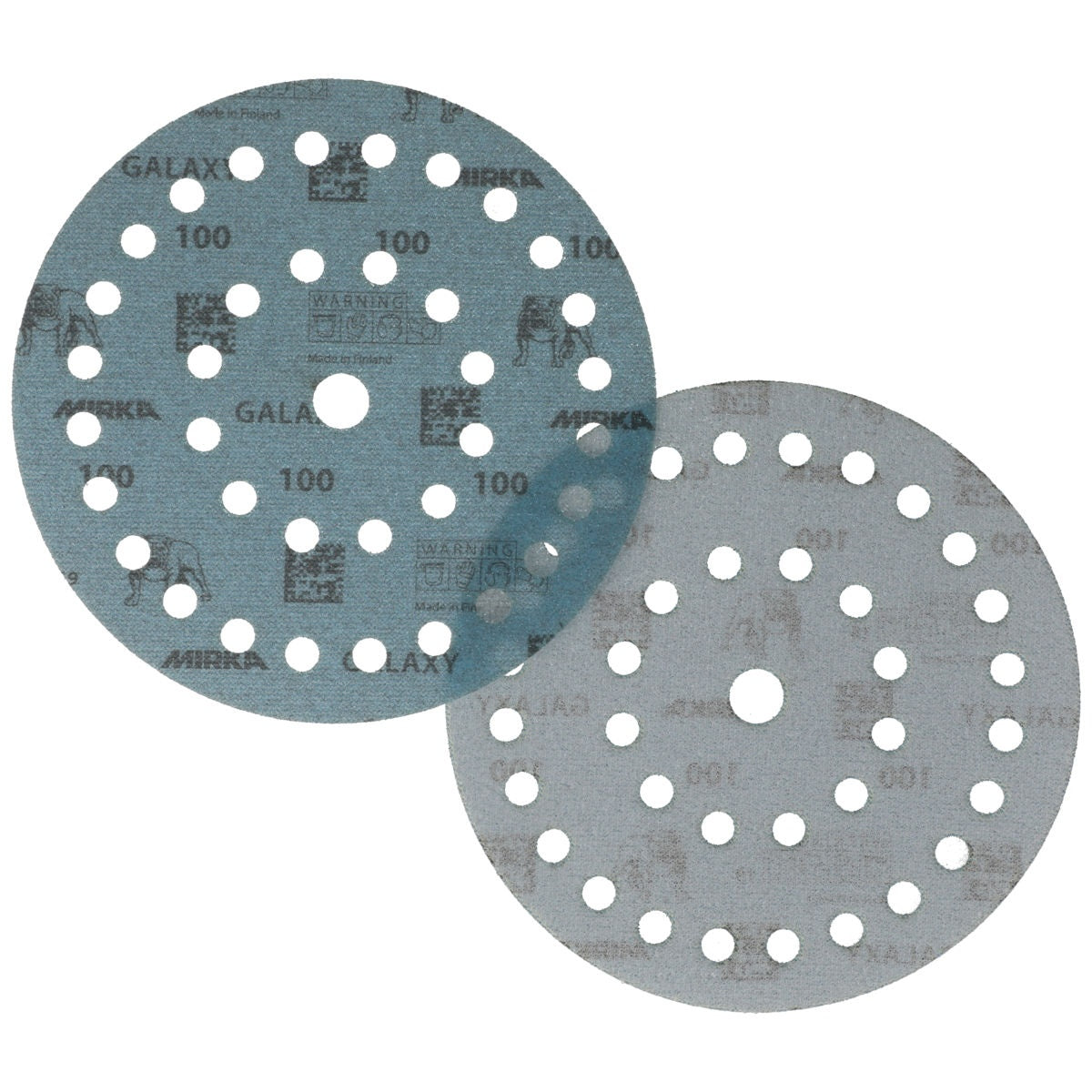 Front and back sides of Mirka Galaxy grip sanding disc