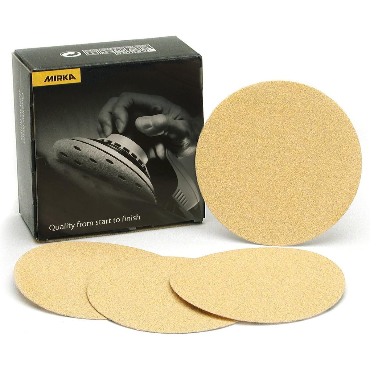 Mirka Bulldog Gold 6-inch P40 PSA sanding discs pack with box, heavy-duty aluminum oxide abrasive