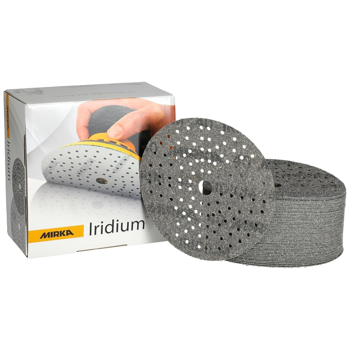 Mirka Iridium 6-in. 40 grit multihole hook and loop sanding discs, 50-pack with box