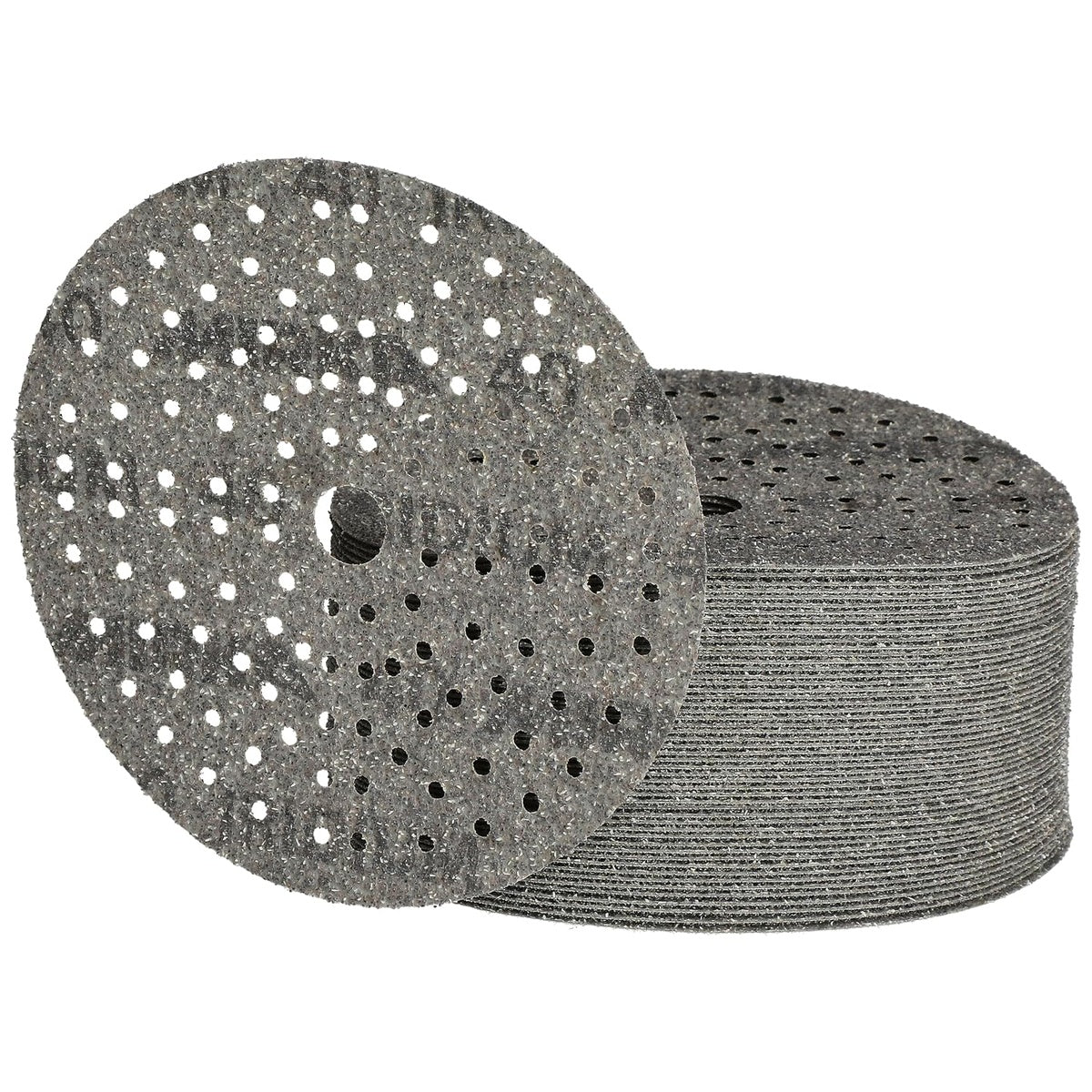 Stack of Mirka Iridium 6-in. 40 grit multihole sanding discs