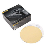 Mirka Bulldog Gold 6-inch 80 grit solid sanding disc with product box, 50-pack abrasive discs for wood, metal, and painted surfaces