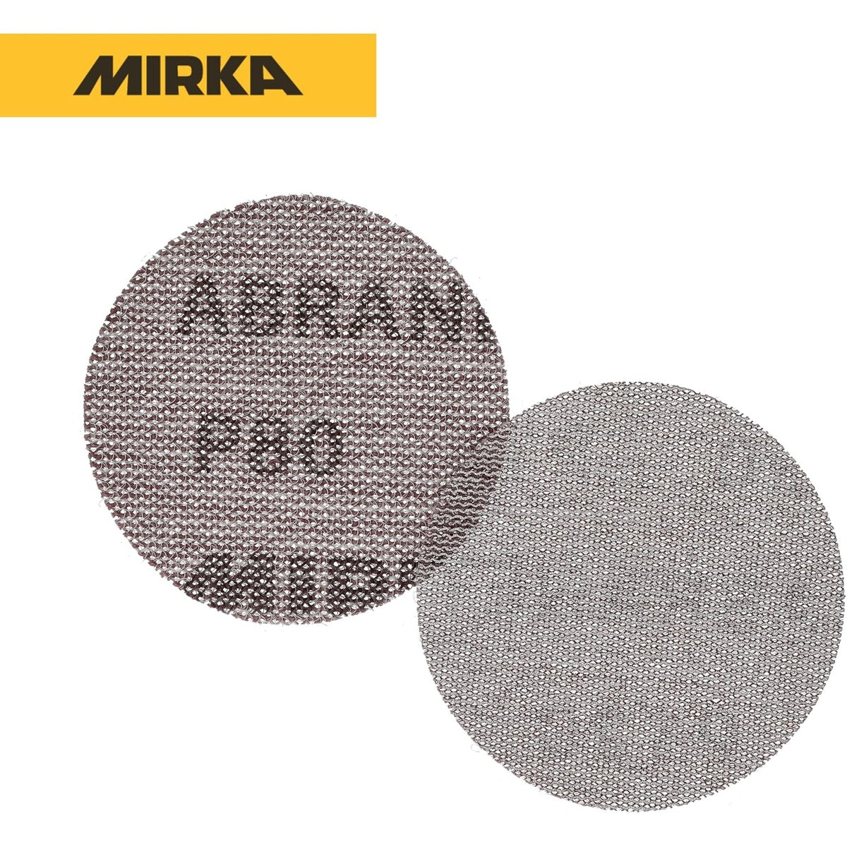 Front and back view of Mirka Abranet P80 3-in. mesh sanding discs