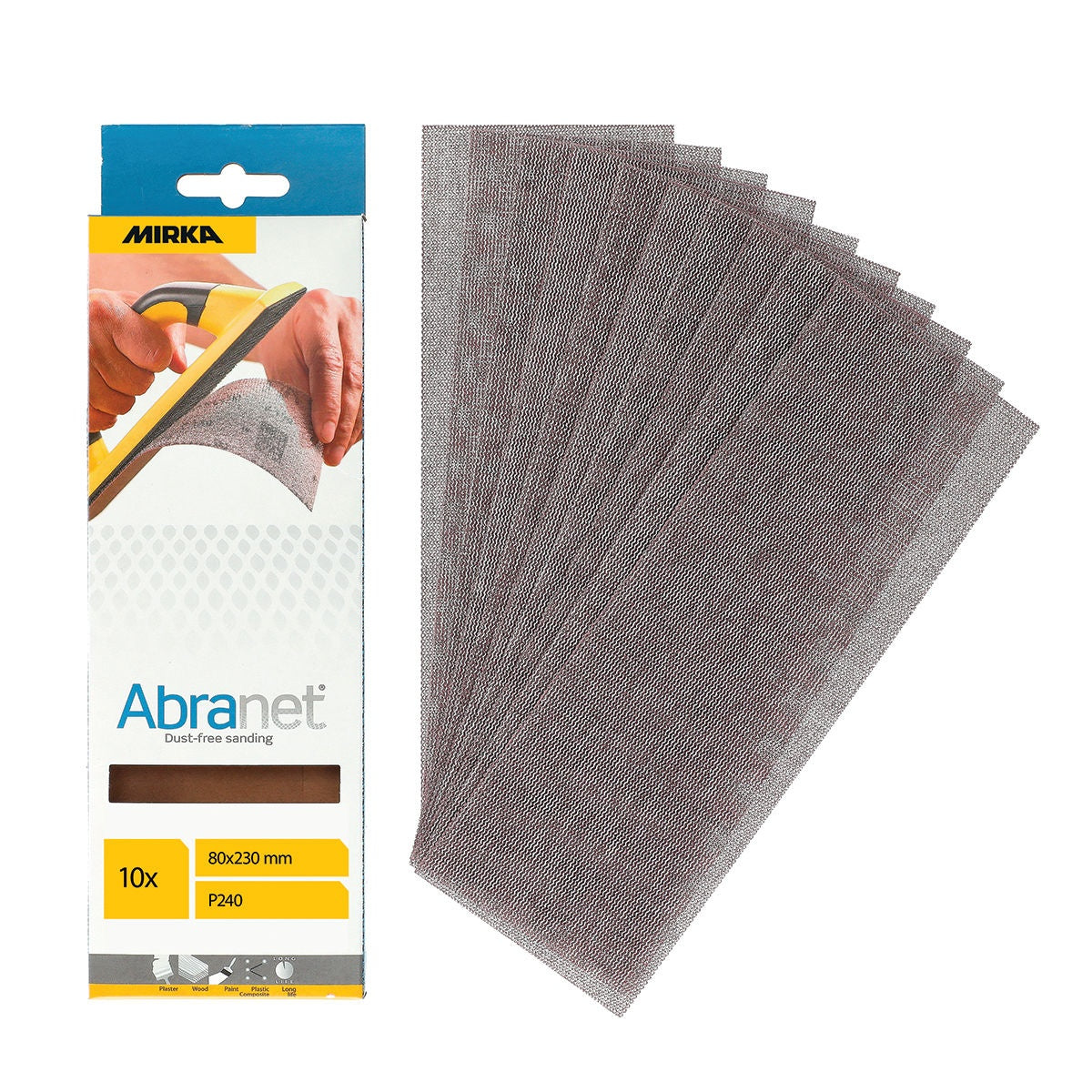 Mirka Abranet retail pack and sanding strips shown, 80 x 230 mm P240 variant image